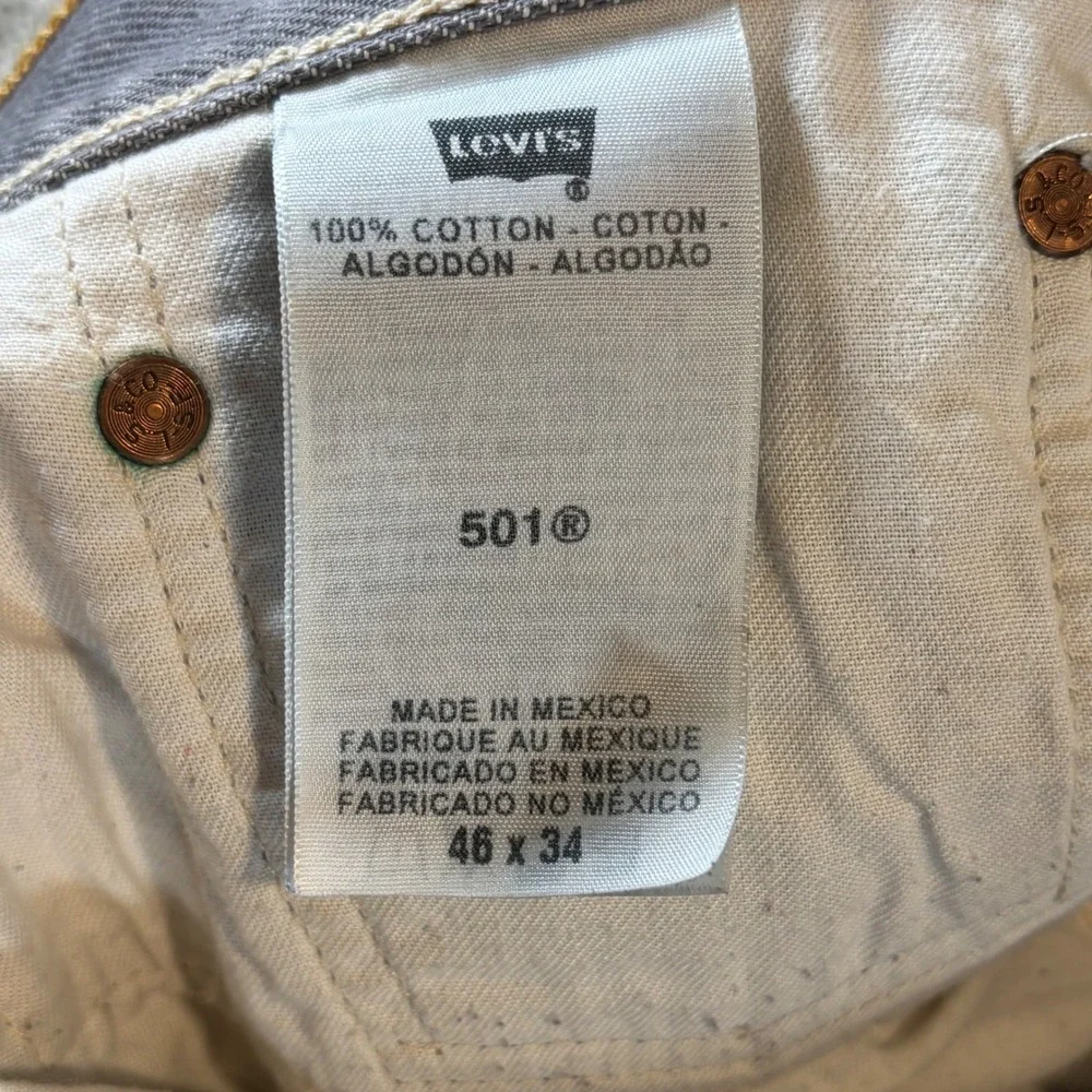 Levis 501 Jeans Men 46x34 Gray Original Fit Straight Distressed Button Fly Denim